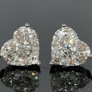 Real 925 Sterling Silver Heart Pear Cut White Topaz CZ Diamond Stud Earrings
